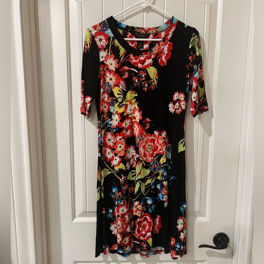 Investments Black Floral Midi Dress